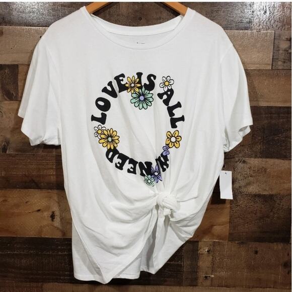 Rebellious one NWT Love is all we need graphic floral t-shirt woman's size 2X - Picture 1 of 8